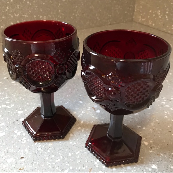 Set of 2 Avon 1876 Cape Cod Ruby Red Glass Champagne Saucers New